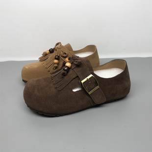 流苏豆豆鞋 3537码 品牌撤柜真皮勃肯鞋 女2025新款 厚底百搭全包单鞋