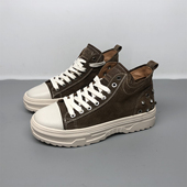 系带休闲鞋 棕色加绒厚底板鞋 潮鞋 35码 鞋 女冬季 特价 撤柜真皮高帮鞋