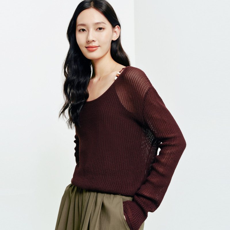 FS度假感圆领串珠肩带网眼罩衫假两件毛衣26春夏新款女装9531A