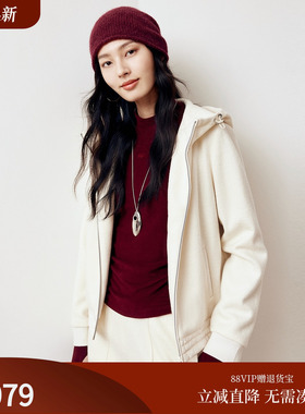 firststation休闲连帽防风舒适羊毛棉服短外套女25冬新款1298A