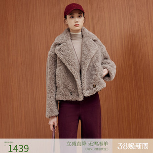 firststation时尚西装大翻领羊羔绒短款大衣外套女25冬新款8621A