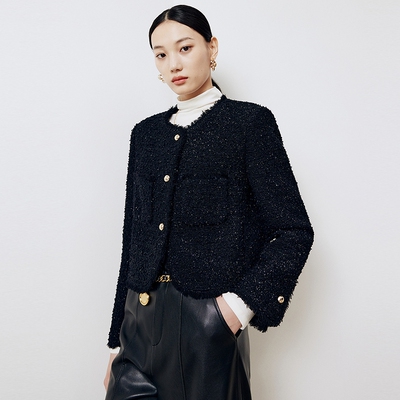 firststation优雅圆领香风微弧形下摆拉毛短外套女25秋新款1521A