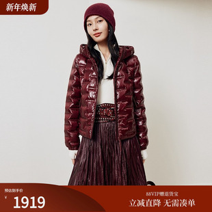 Y121A 羽绒服女25秋新款 firststation休闲连帽拉链款 亮面轻薄短款