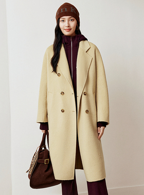 FS经典翻领双排扣直筒中长款大衣外套女25秋新款8351A