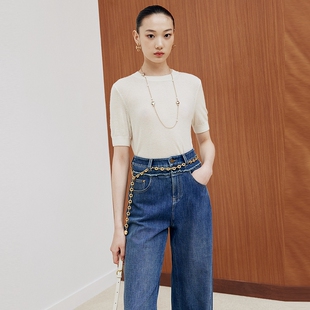 firststation时尚圆领山羊绒套头短袖针织毛衣女25秋新款9530A