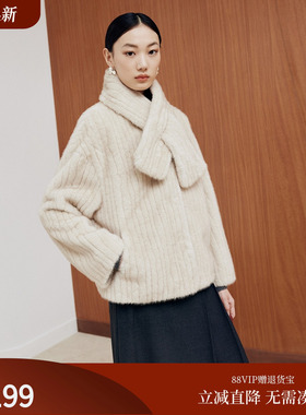 FS优雅圆领可拆卸围巾短款大衣外套女25冬新款8632A