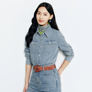 女装 J222A 26春夏新款 FS通勤休闲翻领单排扣水洗做旧宽松牛仔衬衫