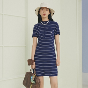 firststation休闲半高领撞色条纹修身针织连衣裙女25夏新款9420A