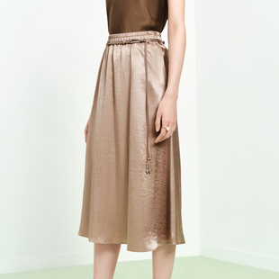 FS时尚百搭松紧腰醋酸宽松中长款A型半身裙26春夏新款女装3403A