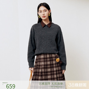 firststation时尚百搭圆领羊毛宽松套头针织毛衣女25冬新款9521A