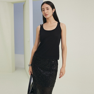 firststation时尚 背心针织衫 女25春新款 9023A 百搭双吊带肩带修身