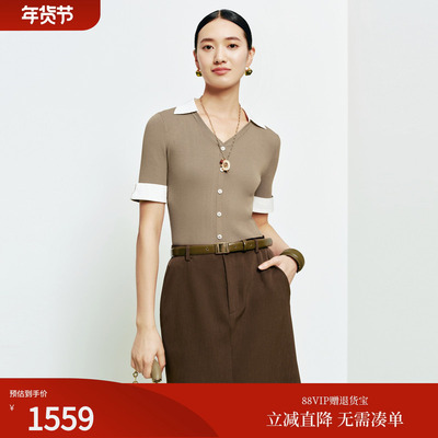 FS时髦V领假两件针梭拼接修身套头针织毛衣26春夏新款女装9523A