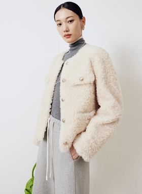 firststation优雅圆领小香风羊毛机织大衣外套女25冬新款8633A