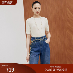 9530A 针织毛衣女25秋新款 firststation时尚 圆领山羊绒套头短袖