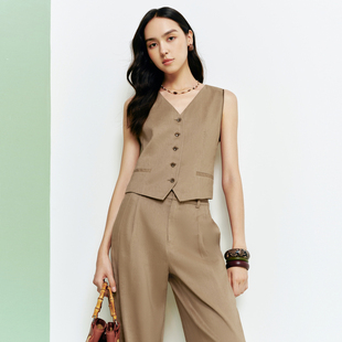 1099A 女装 FS老钱风V领单排扣双开衩收腰亚麻西装 马甲26春夏新款