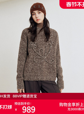 firststation优雅圆领立体花卉宽松套头针织毛衣女25冬新款9536A