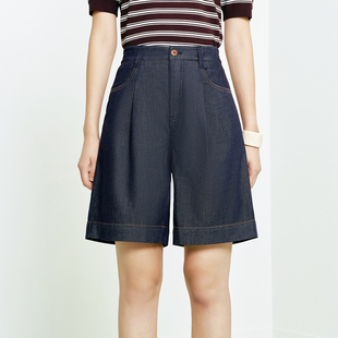 女装 26春夏新款 J675A 牛仔裤 FS复古高腰褶裥原牛色直筒阔腿短裤