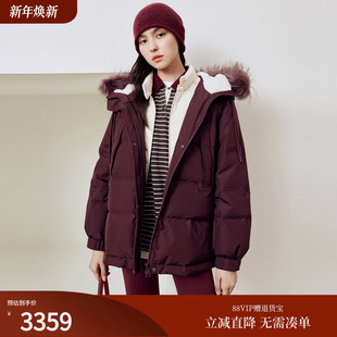 Y920A 羽绒服女25冬新款 firststation时尚 连帽大毛领抽绳保暖短款
