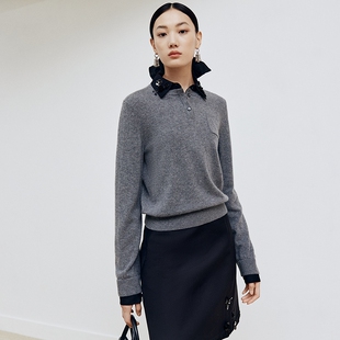 firststation时尚撞色珠钻针梭相拼套头针织衫女25秋新款9555A