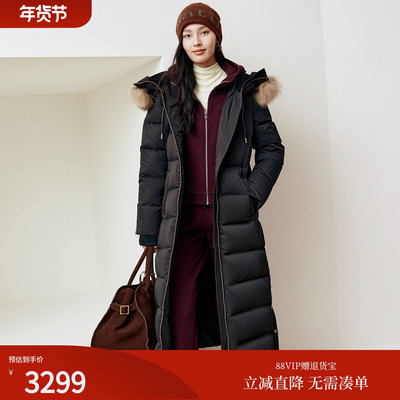 firststation时尚连帽可拆卸毛领鹅绒长款羽绒服女25冬新款Y221A