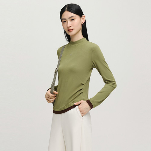 FS时尚半高领撞色拼接假两件长袖上衣打底衫26秋冬新款女装5501A