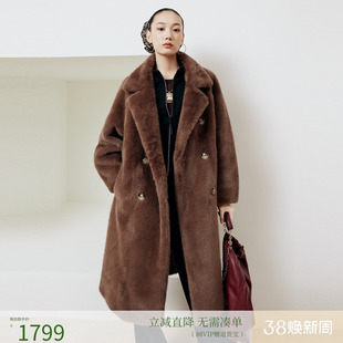 firststation时尚大翻领双排扣中长款大衣外套女25冬新款8655A