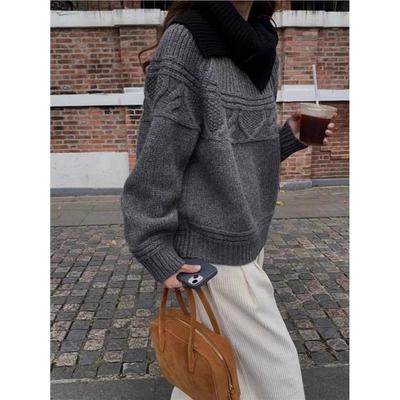 奶fufu纯色加厚宽松慵懒风复古2024针织毛衣女套头秋冬季打底上衣
