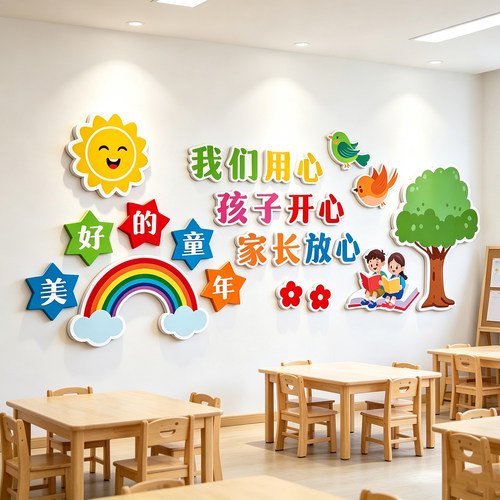 幼儿园环创教室墙面装饰背景布置3D立体墙壁贴纸挂画文化墙主题墙