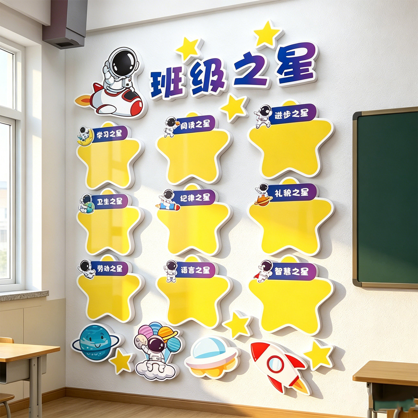 班级之星文化墙装饰开学教室布置黑板报小学生评比栏光荣誉榜贴纸图片