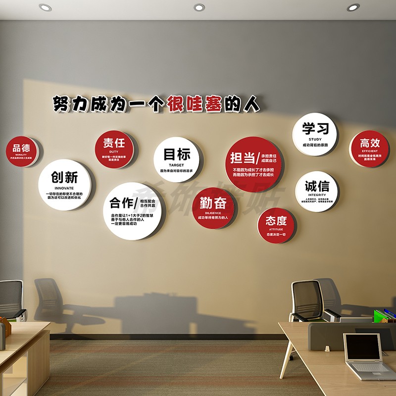公司企业文化墙办公室墙面装饰画进门形象贴会议标语楼梯氛围布置图片
