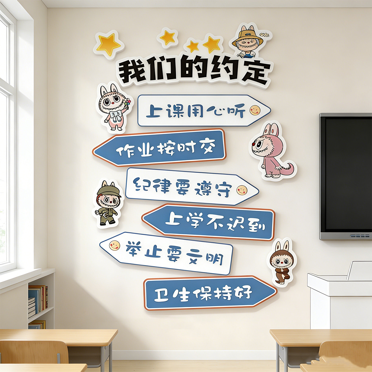 班级公约文化墙贴氛围布置初中小学教室墙面学习励志标语装饰挂画