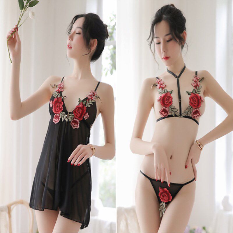 三点式文胸火辣女夏情调衣人透明情趣冰丝性趣内衣诱惑