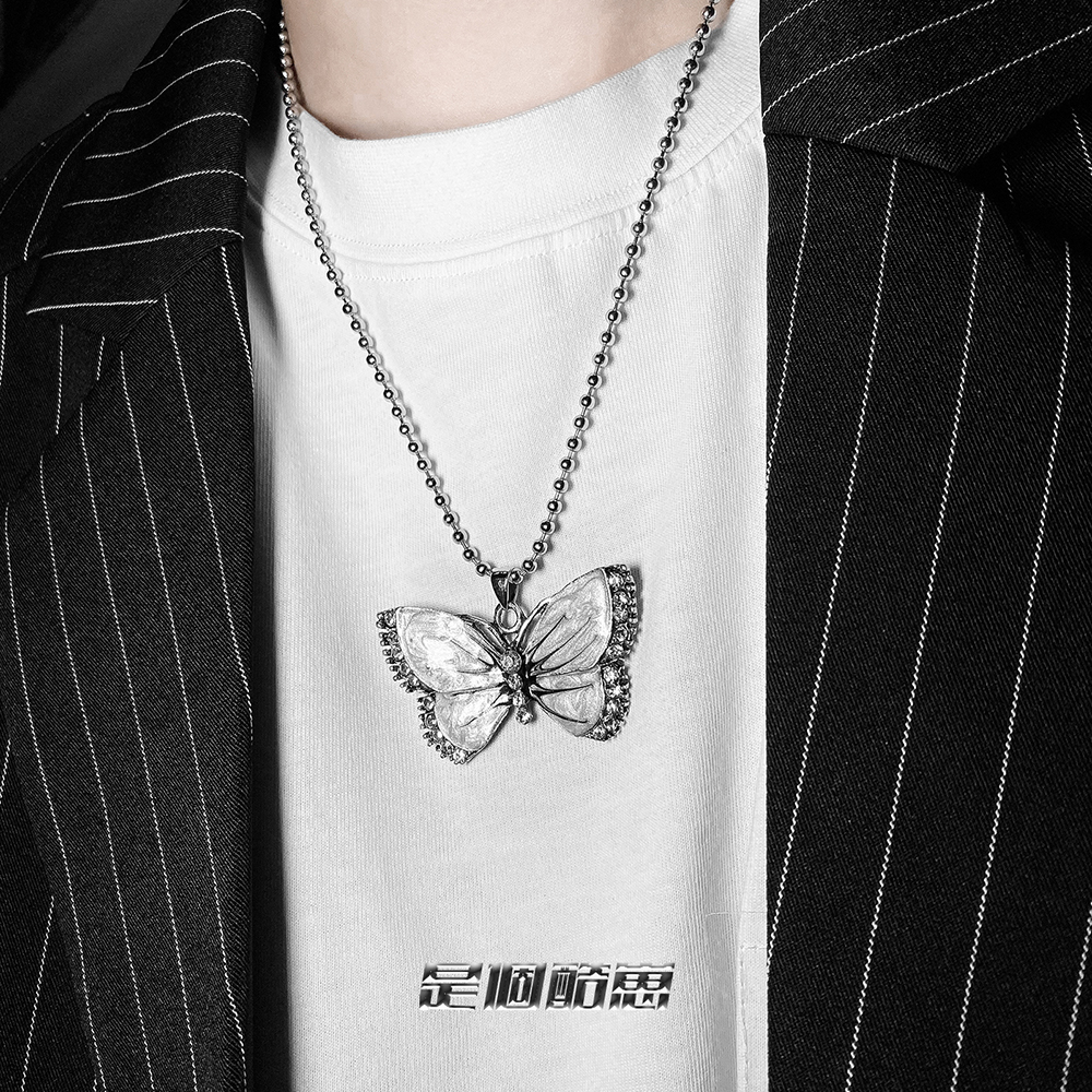 是个酷崽 ins复古李倩蝴蝶项链彩钻水钻颈链土酷仙气百搭圆珠篮子