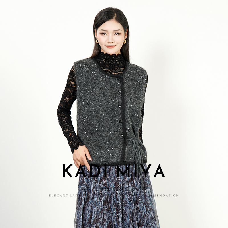 KADIMIYA【雪绒花】法式羊毛极简廓形斜门襟叠穿针织衫马夹