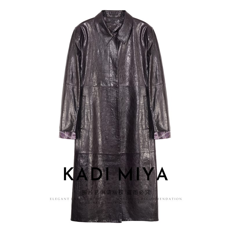KADIMIYA【Vtg】法式复古绵羊皮长款廓形皮风衣高级感优雅外套女