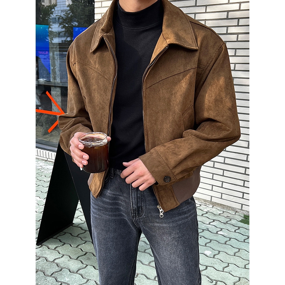 翻领绒面飞行员夹克男春秋新款韩版潮流时髦帅气百搭宽松短款外套