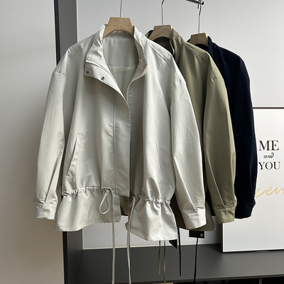 立领抽绳设计显瘦女中长风衣外套