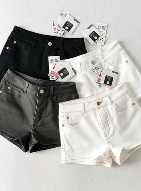 白色牛仔短裤女夏季宽松韩版高腰弹力直筒百搭显瘦显腿长阔腿热裤