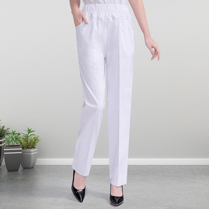夏季女士休闲裤高腰直筒妈妈装休闲裤全棉弹力中老年女裤外穿长裤