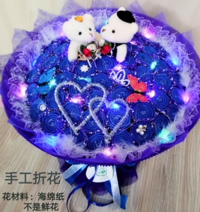 情人节纯手工蓝色妖姬仿真玫瑰花