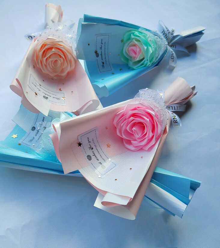 单支手工丝带玫瑰花花蓝色妖姬碎永生花
