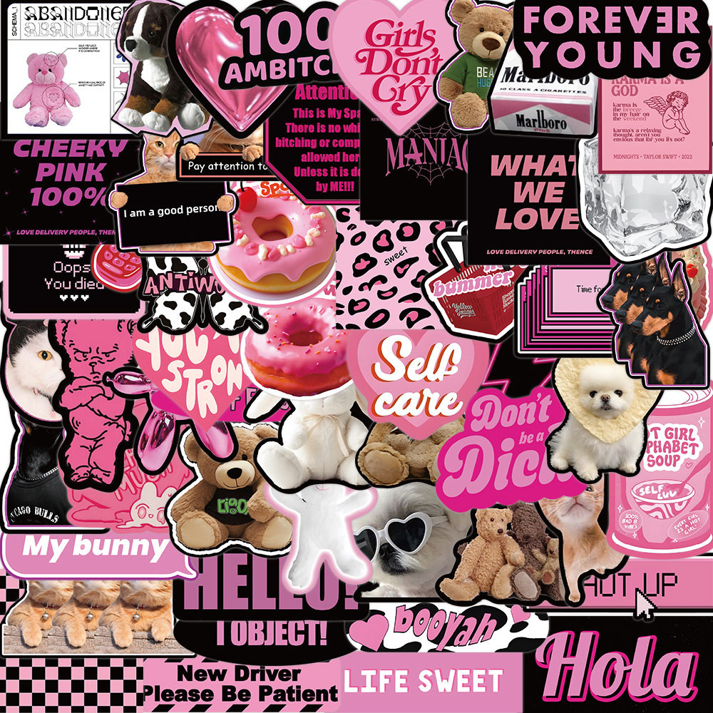 55张ins欧美粉墨英文涂鸦贴纸个性装饰吉他笔记本行李箱DIY防水贴