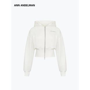 修身 ANDELMAN长袖 外套短双开拉链高腰连帽卫衣 ANN 迪丽热巴同款
