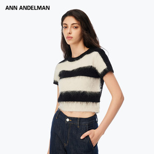 毛衫 ANN 圆领毛衣黑白条纹短款 新品 上衣 ANDELMAN官方直营2025秋季
