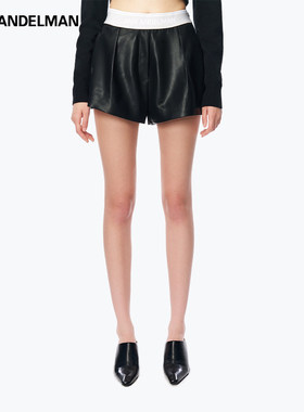 ANN ANDELMAN官方直营黑色短款皮裤2025新品logo弹力腰头简约短裤
