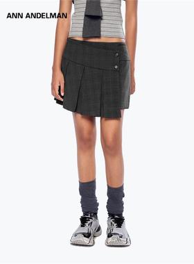 ANN ANDELMAN官方直营 黑色不规则修身高腰a字覆古百褶短裙半身裙