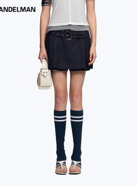 ANN ANDELMAN官方直营灰色修身设计感直筒休闲裤条纹短西装裙裤女