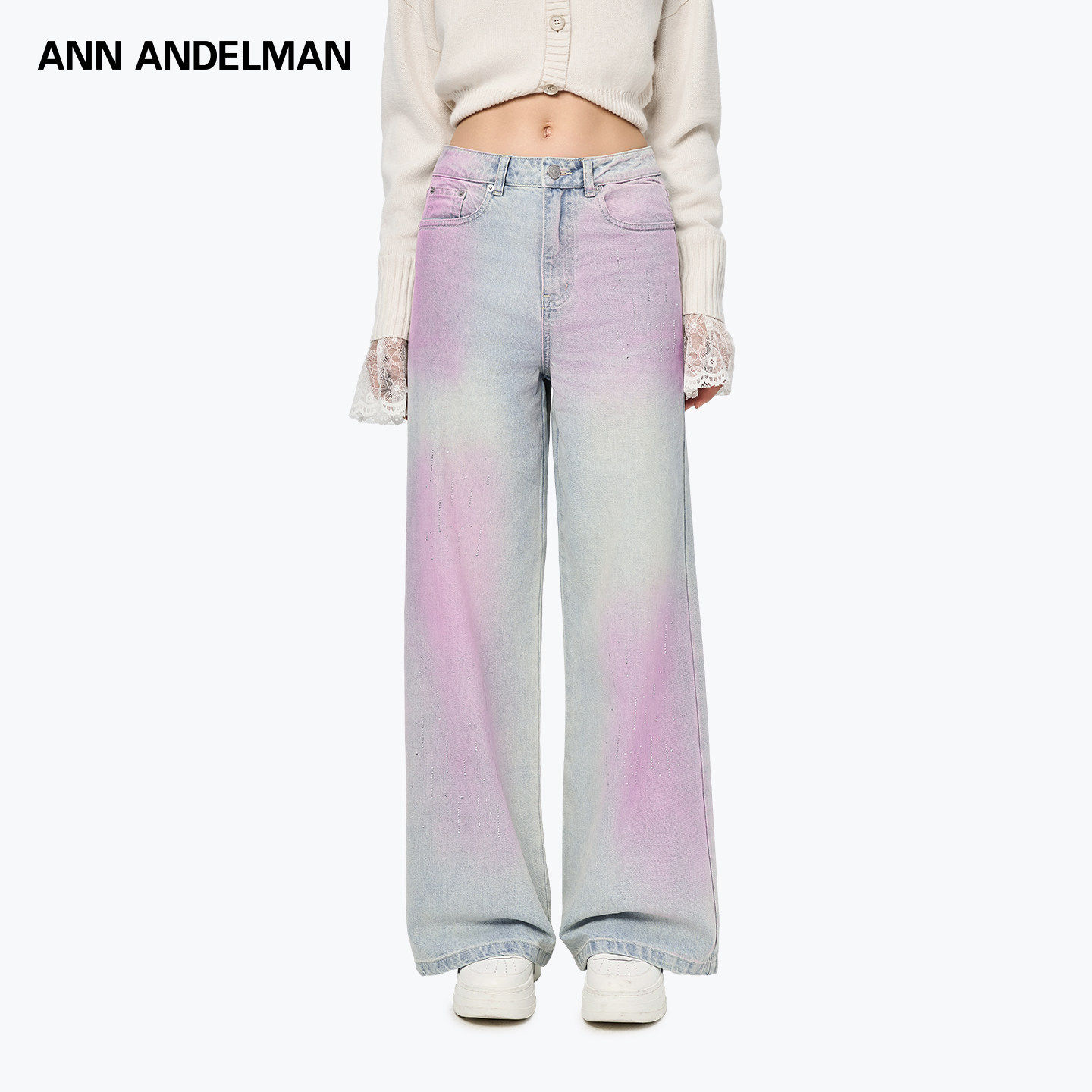 ANNDELM阔腿牛仔裤女秋