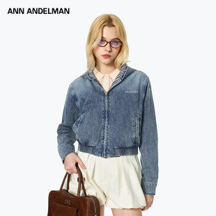 水洗做旧双面穿牛仔夹克连帽外套短 新款 ANN ANDELMAN官方直营秋装