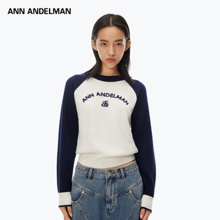 ANDELMAN官方直营2025秋季 毛织打底衫 插肩袖 拼色长袖 女 针织衫 ANN